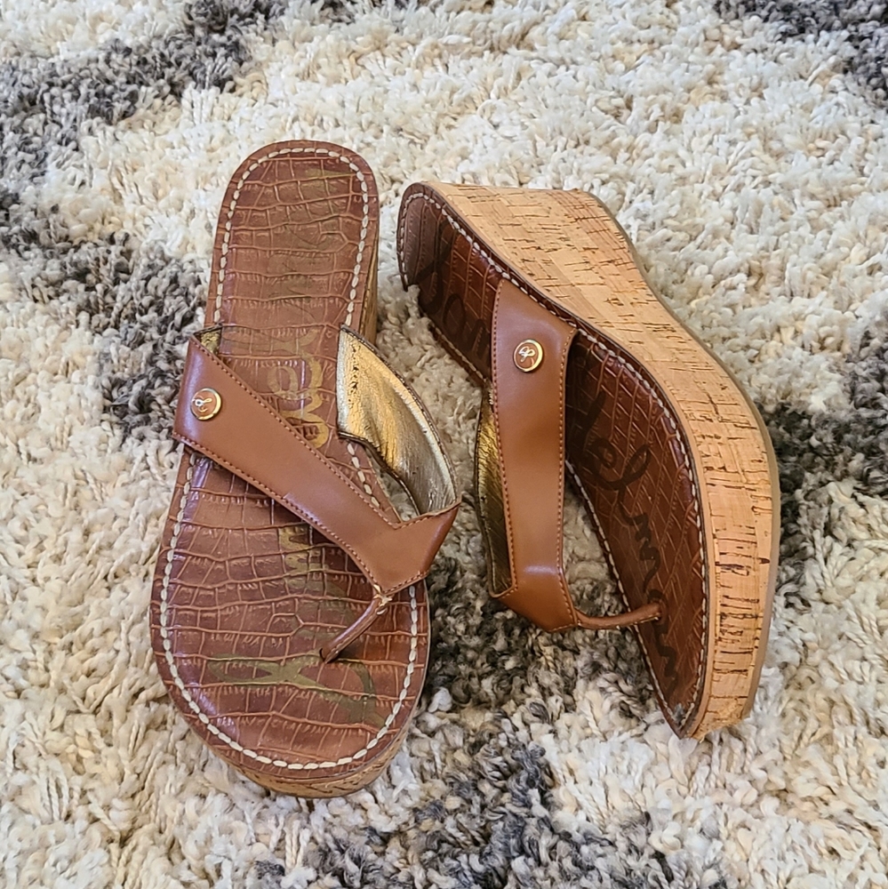Sam Edelman Platform Wedge Thong Brown Sandal